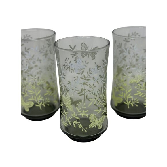 VTG Libbey Monarch Frosted Butterfly Drinking Glasses – Set of 3 Retro Tumblers - Picture 2 of 6